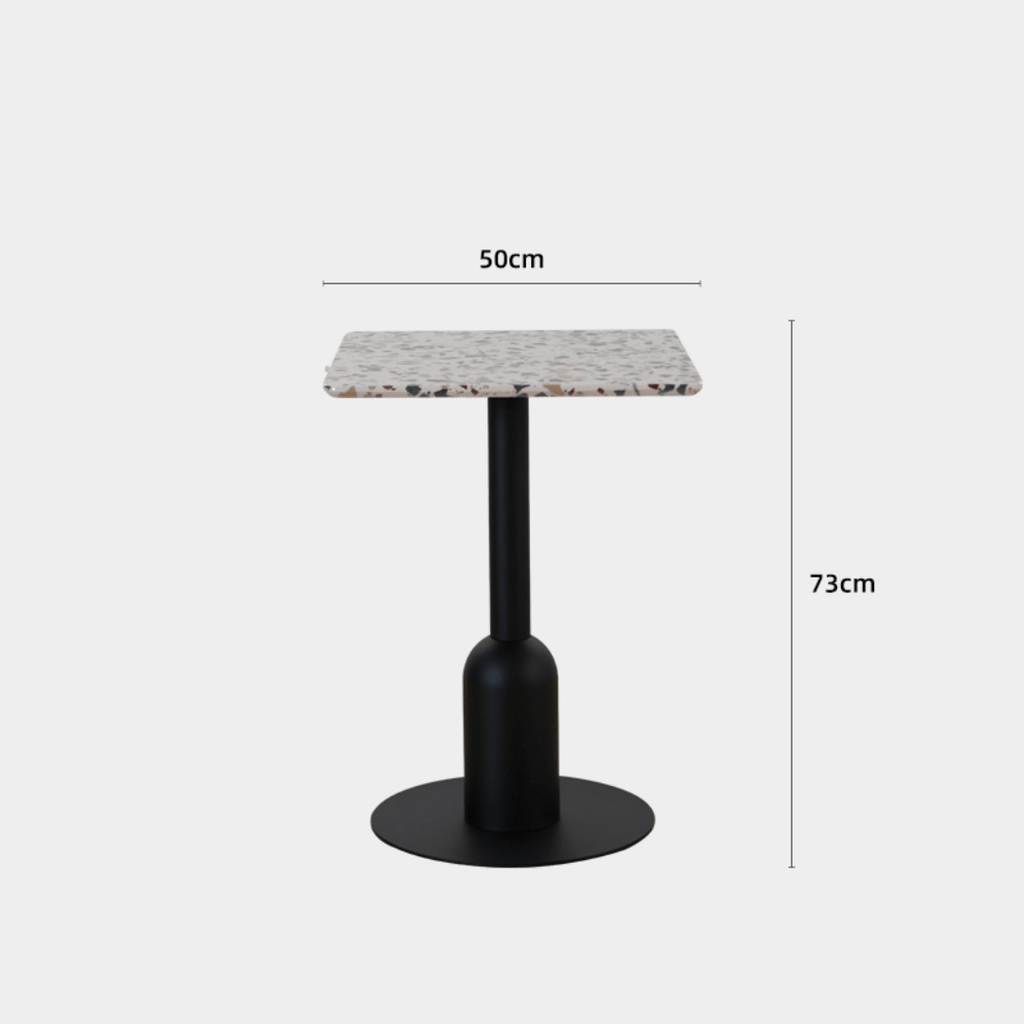Round terrazzo table ideal for dining or office use with versatile design