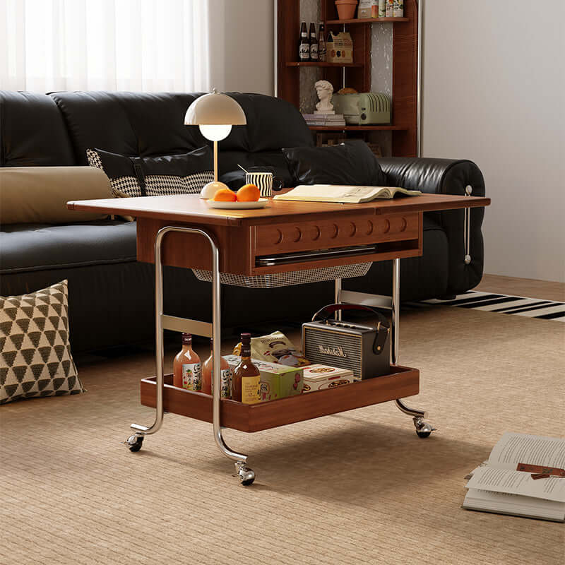 Movable coffee table with storage, transformable into a mini dining table for versatile use