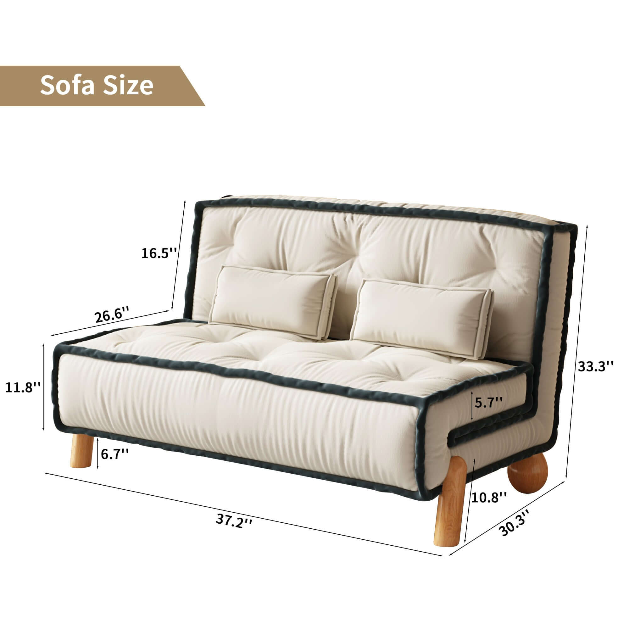 Single convertible armless sleeper sofa chair with solid wood legs for compact spaces