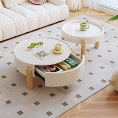 2-Piece Modern Round Nesting Coffee Table Set with a Drawer & 3 Legs