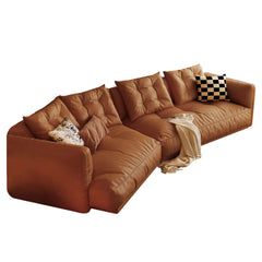 Leather Curved Couch French Vintage Luxury Corner Sofa