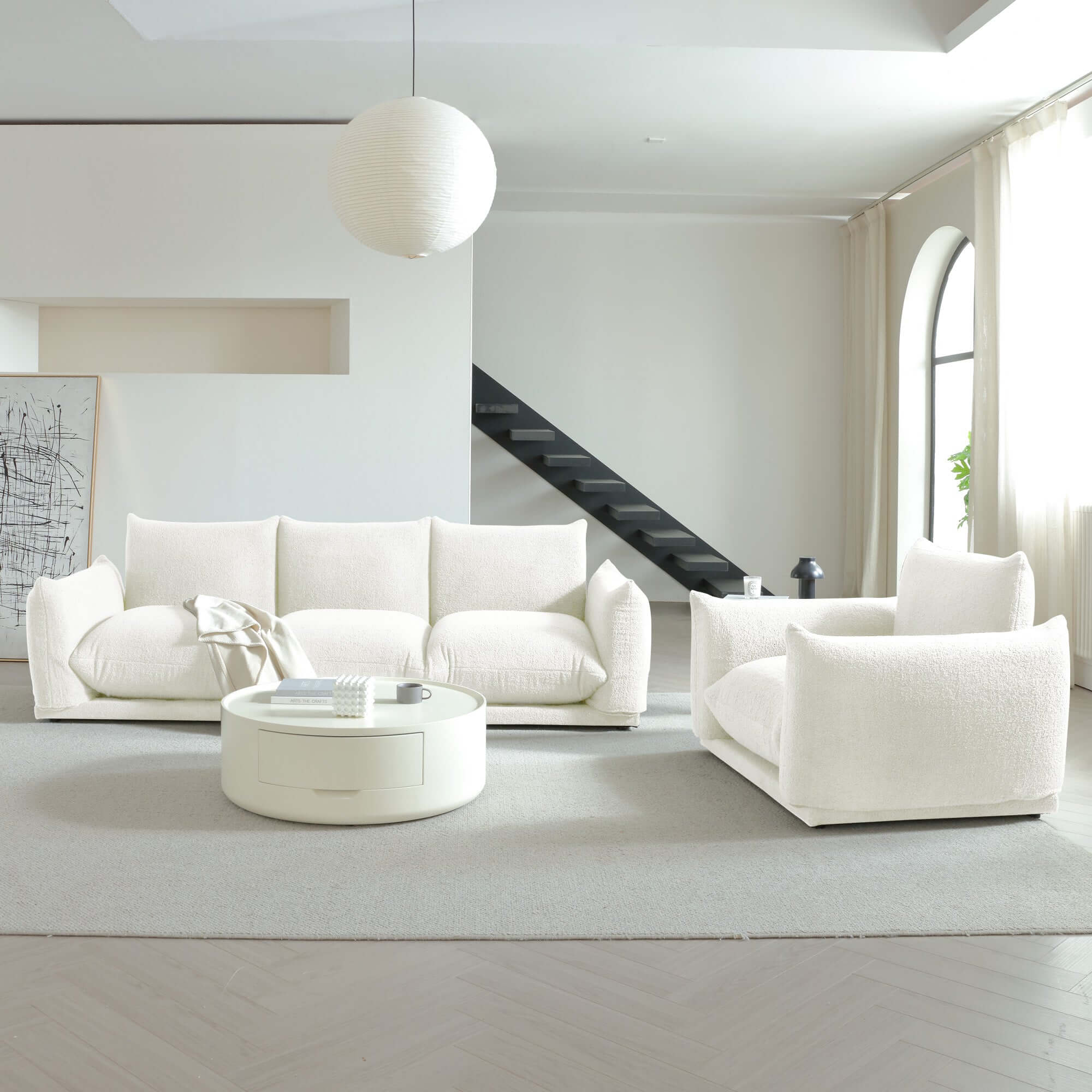 Oversized modern modular cloud sectional couch with lambswool fabric and chaise lounge