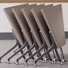 Geometrically Designed Solid Wood Multifunctional Meeting Table with Movable Wheels