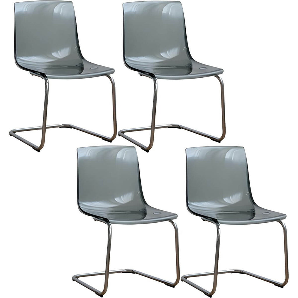Scandinavian style plastic and acrylic dining side chair with silver legs, non-upholstered design