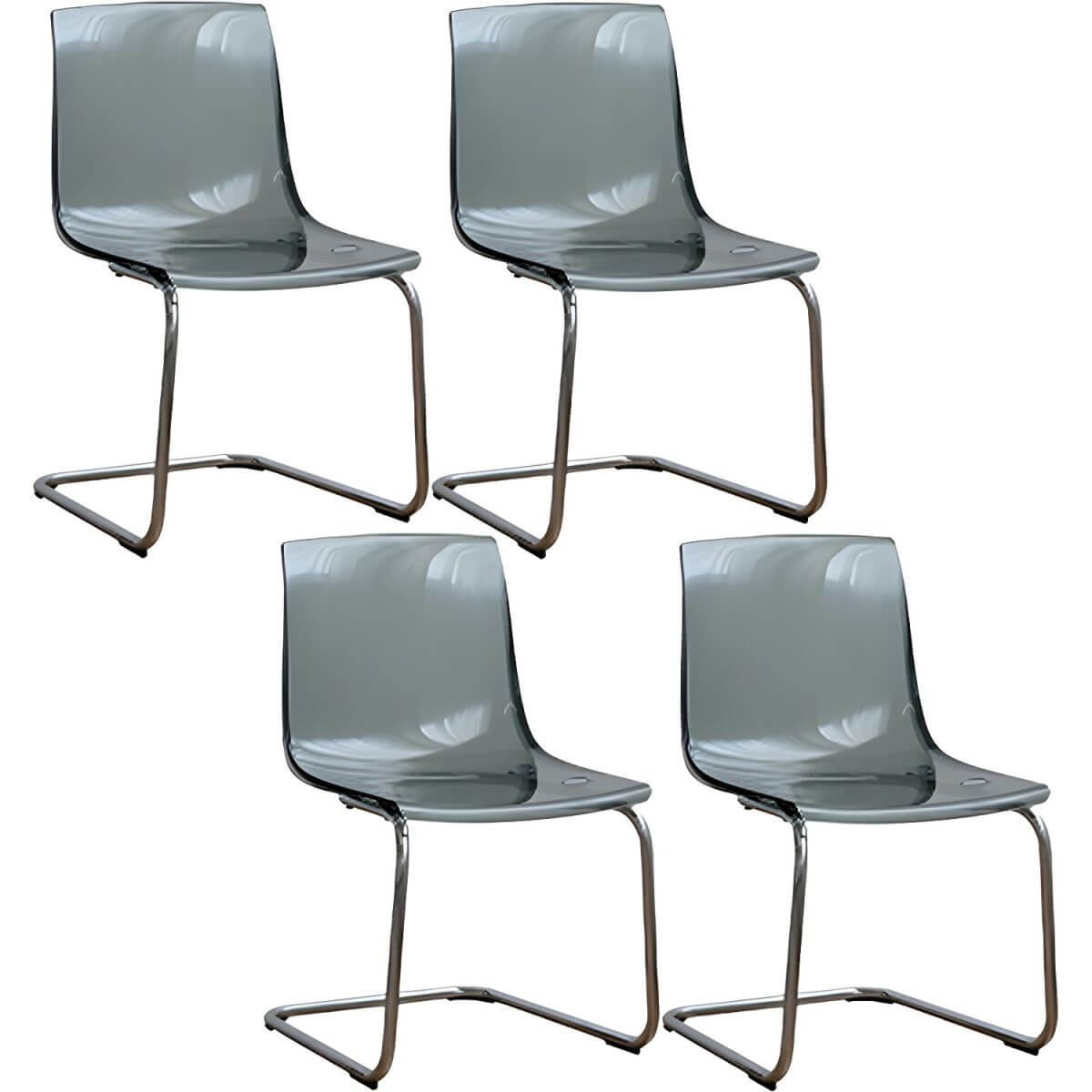 Scandinavian style plastic and acrylic dining side chair with silver legs, non-upholstered design