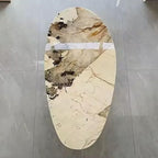 Oval marble top dining table seating 6-8 with multicolor finish