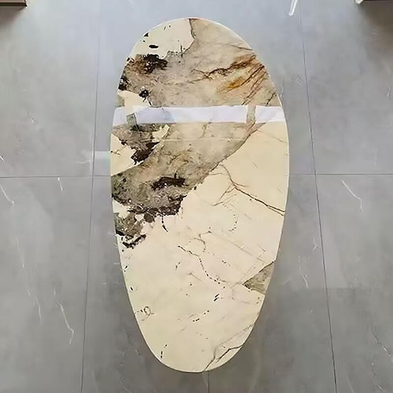 Oval marble top dining table seating 6-8 with multicolor finish