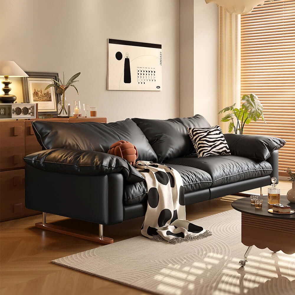 Vintage style faux leather sofa measuring 86.61 inches, perfect for living room seating