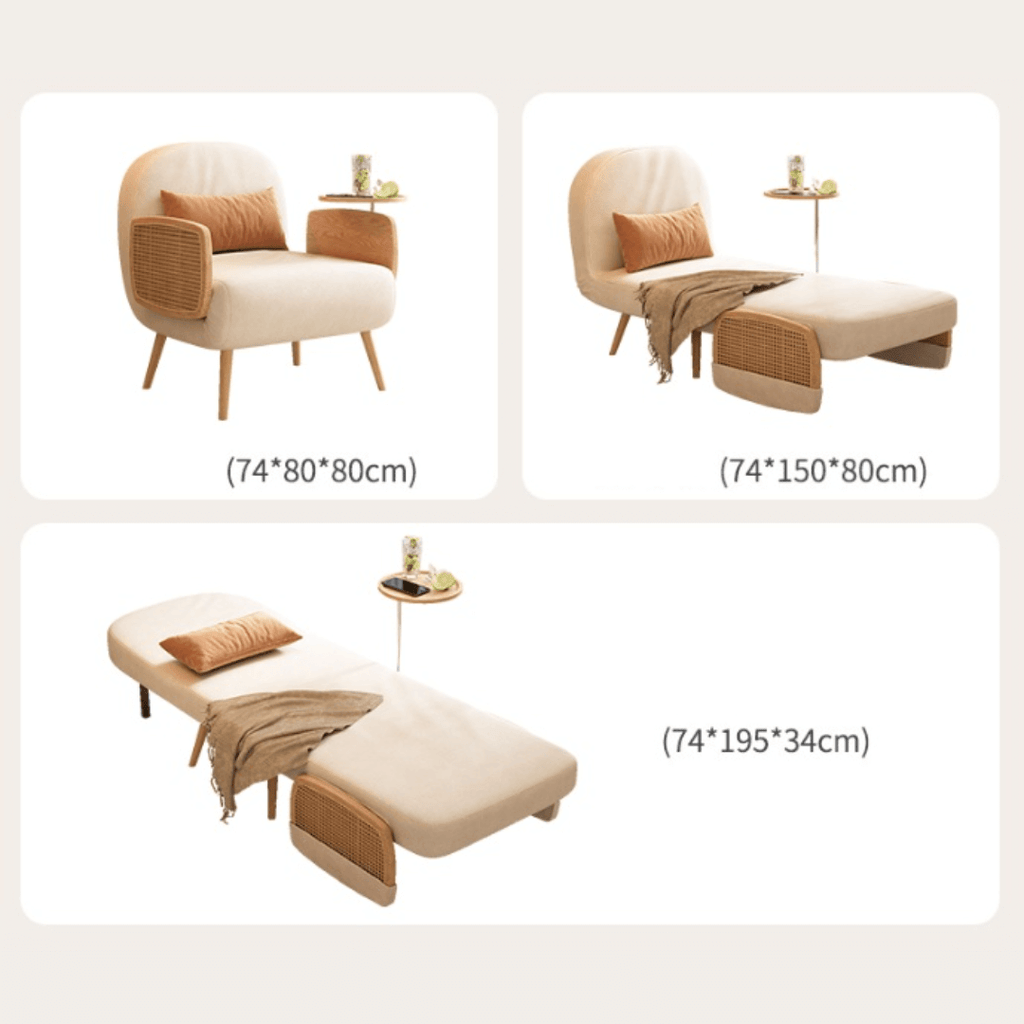 MidCentury modern single sofa bed with rattan, convertible folding daybed and lounge chair