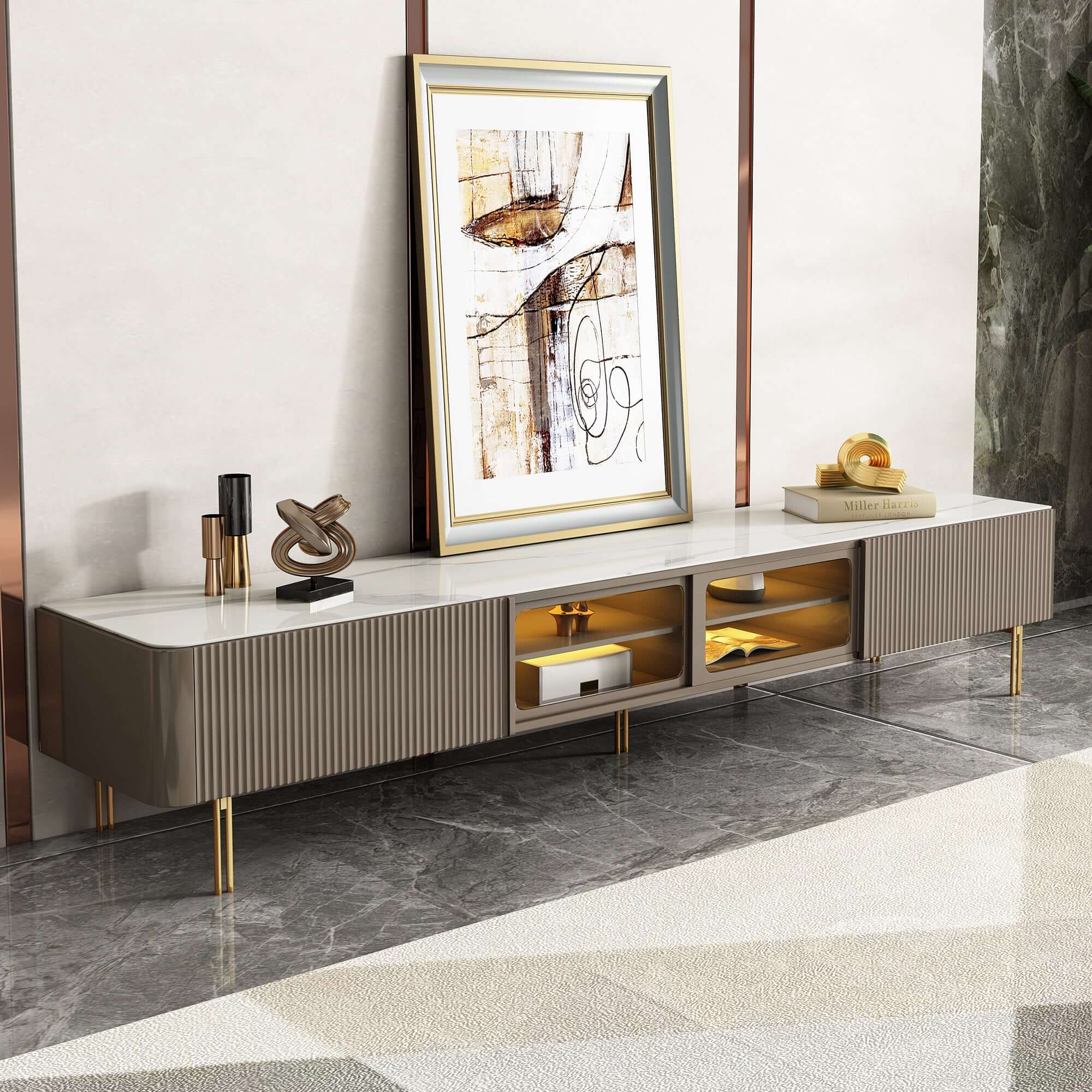 Modern 78.7-inch TV stand media console with drawers for stylish living room storage