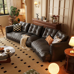 Leather Curved Couch French Vintage Luxury Corner Sofa