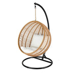 Climate-resistant metal porch swing with cushions, chain, and stand in unfinished color