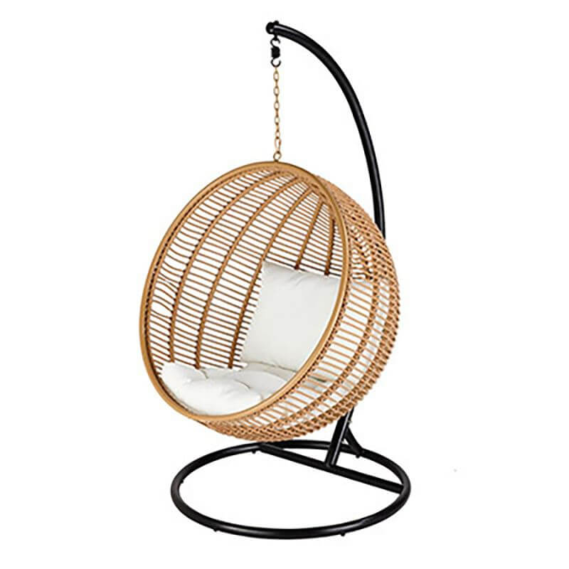 Climate-resistant metal porch swing with cushions, chain, and stand in unfinished color