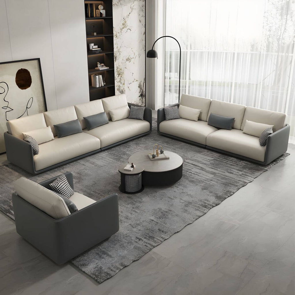 Modern 35-inch polyester sofa with square arms and bolster pillows for living room seating