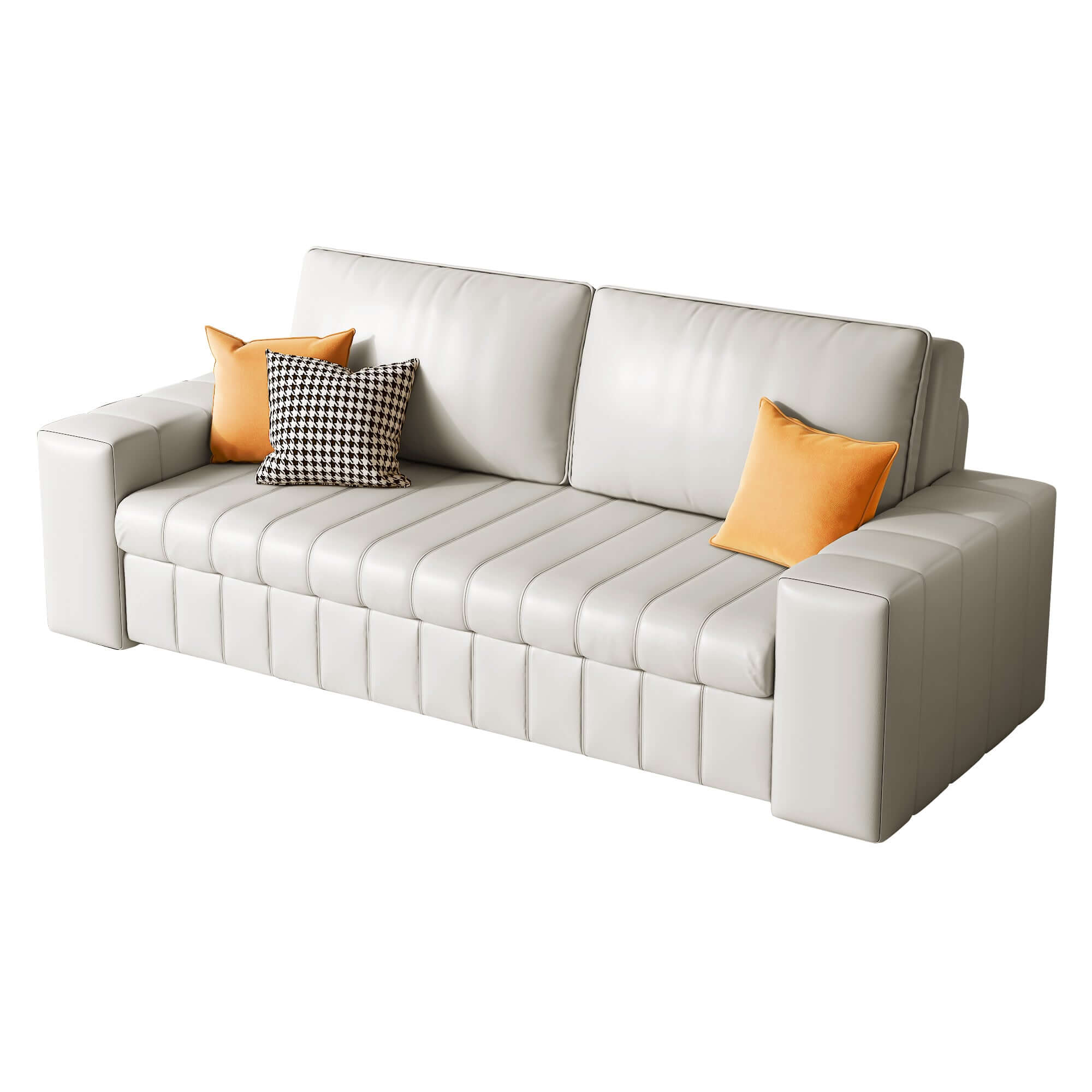 Modern leather upholstered sleeper sofa bed with storage space, measuring 62.99 inches