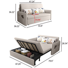 One-seater Loveseat Sleeper Sofa with Storage Pockets