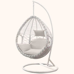 Metal Upholstered Porch Swing with Stand & Chain for 2-person Seating, Stand Included, Cocoa/Cream Porch Swings