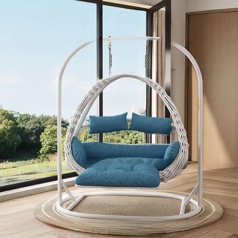 Cocoa metal 2-seater porch swing egg chair with stand, cushions, and wear-resistant design