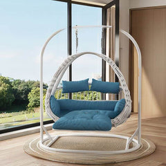 Cocoa Metal Porch Swing with Stand, 2-seater, Wear Resistant, Includes Cushions, Chain, and Stand Porch Swings