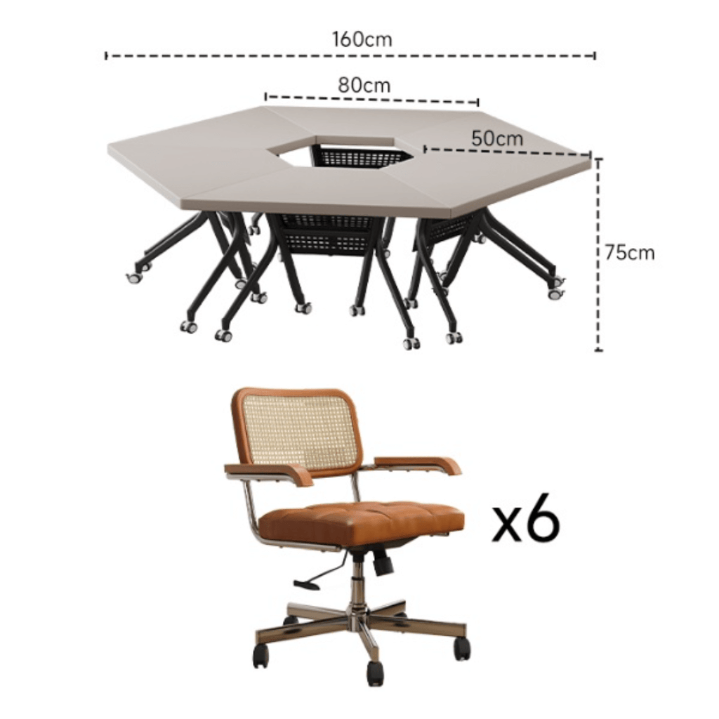 Solid wood multifunctional meeting table with geometric design and movable wheels