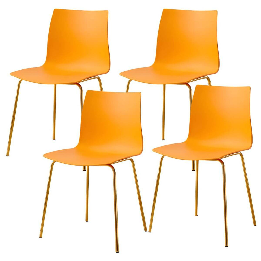 Modern plastic and acrylic side chair with metal legs, ideal for kitchen and dining rooms