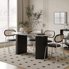 Sleek Black & White Terrazzo Dining Table – Modern Vintage Charm