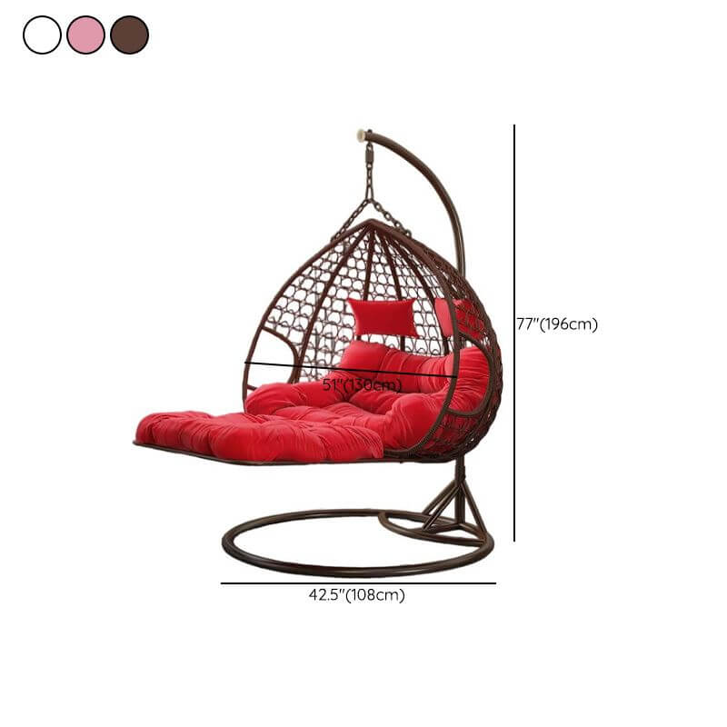 Magenta and sepia porch swing egg chair with alloy stand, chain, cushions, and 2-person seating