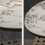 Oval black and white marble kitchen dining table with wooden base