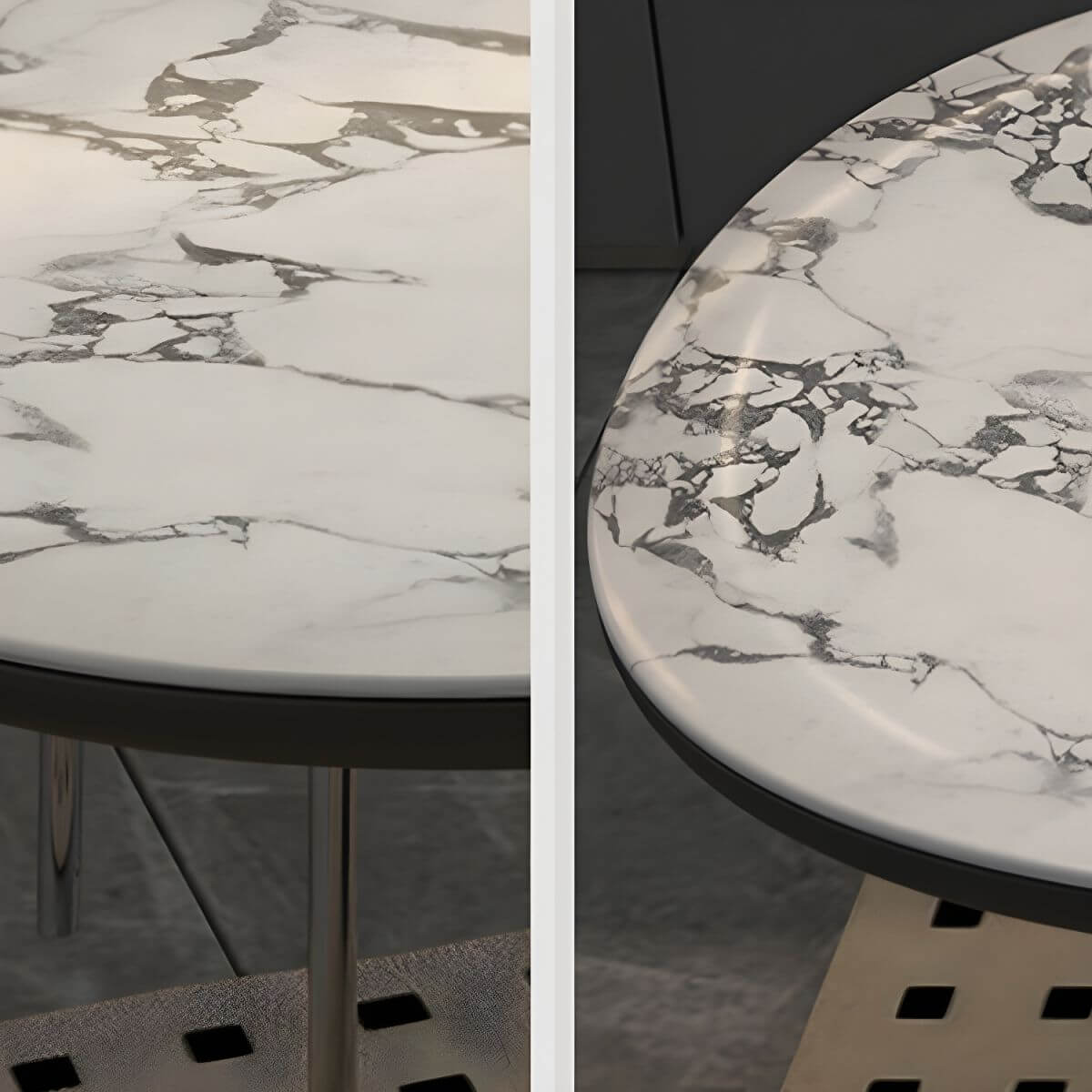 Oval black and white marble kitchen dining table with wooden base