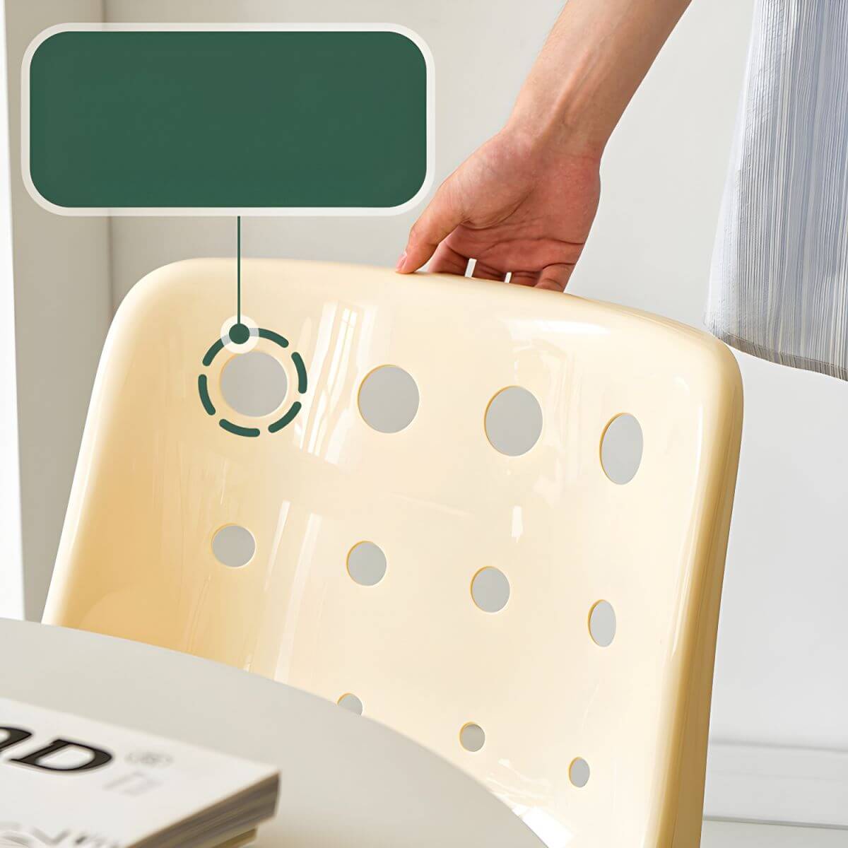 Stackable Scandinavian plastic and acrylic side chair with low back for dining