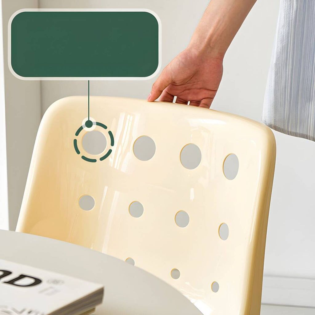 Stackable Scandinavian plastic and acrylic side chair with low back for dining