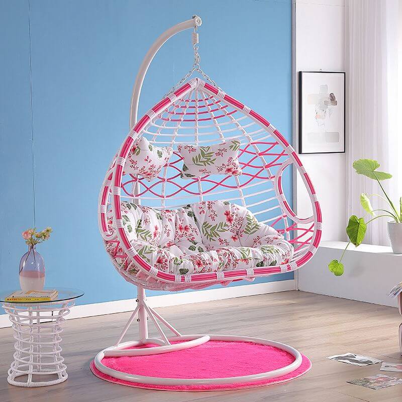 Heat Resistant Metal Porch Swing Egg Chair with Cushions, Chain, and Stand Porch Swings