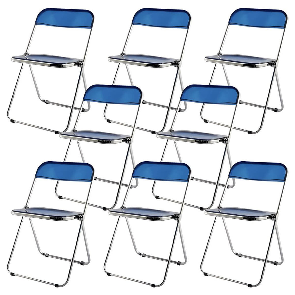 Contemporary acrylic folding armless chair with open back, ideal for dining rooms