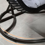 Metal upholstered porch swing egg chair with stand and chain, seating for two in cocoa and cream colors