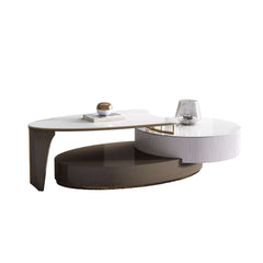 Modern Extendable Coffee Table with Storage Sintered Stone Top & Wood Frame