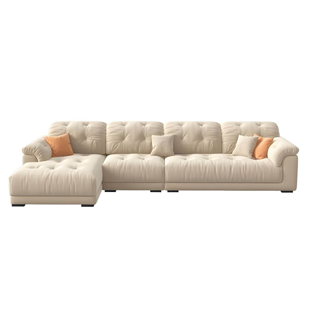 Beige polyester blend sofa with tufted back and pillow top arms, modern and comfortable seating