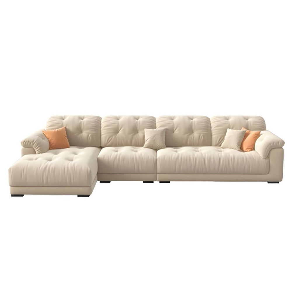 Beige polyester blend sofa with tufted back and pillow top arms, modern and comfortable seating