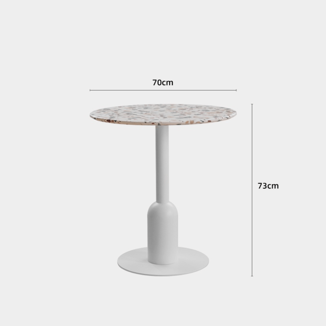 Round terrazzo table ideal for dining or office use with versatile design
