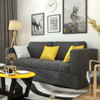 Convertible folding wood bunk bed sleeper with gray, blue, and khaki cushions included