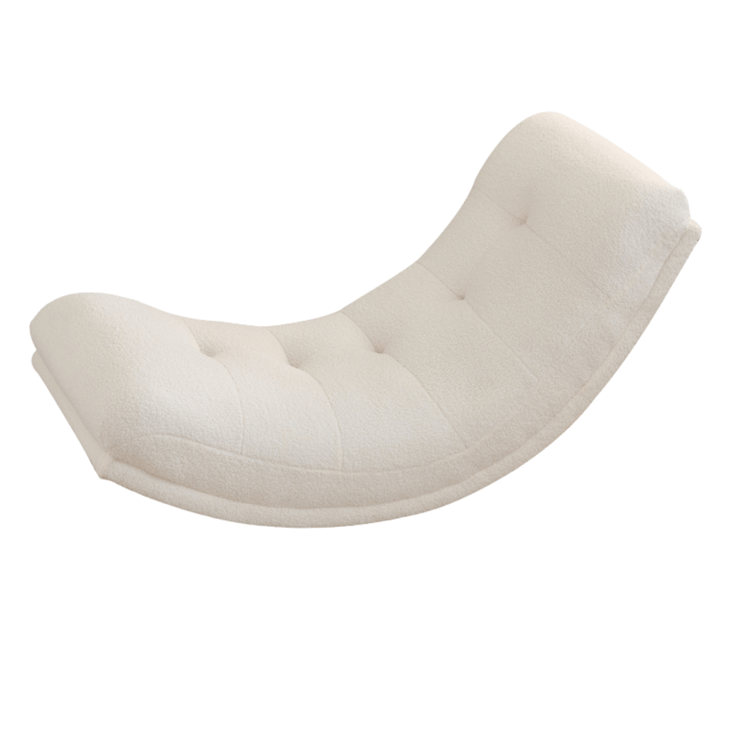 White boucle caterpillar lounge chair with soft cushion, single sofa rocker for comfortable seating