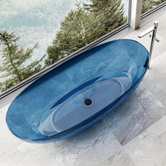 67" Oval Transparent Resin Double Soaking Bathtub Sapphire Blue