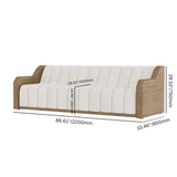 86.6" Modern White 3 Seater Fluted Velvet Upholstered Sofa Walnut Leather Arm