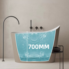 43" Modern Oblique Deep Freestanding Light Brown Stone Resin Japanese Soaking Bathtub