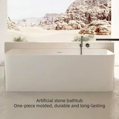 Spacious 67-Inch White Rectangular Bathtub in Artificial Stone