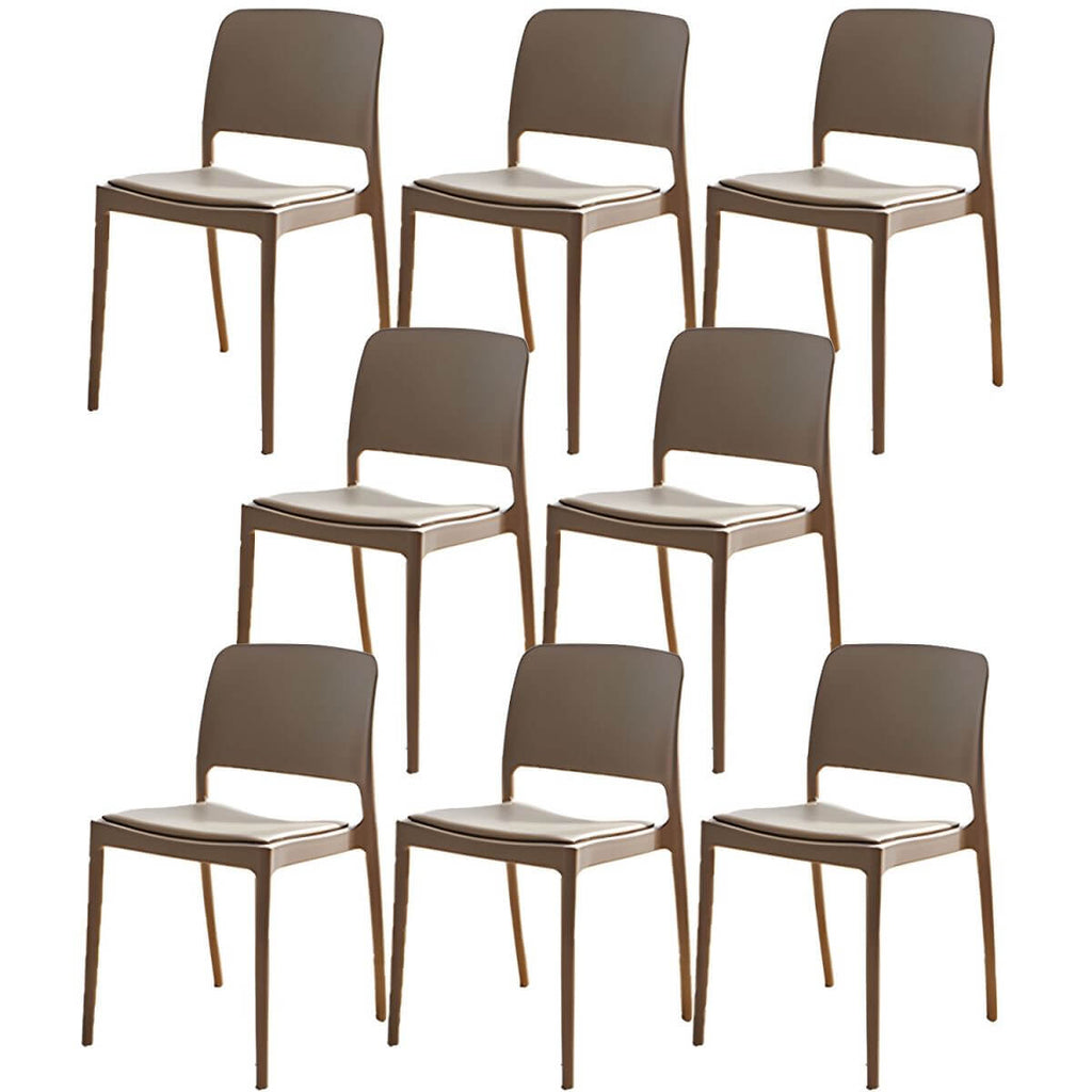 Scandinavian plastic and acrylic dining chair with low backrest and armless design