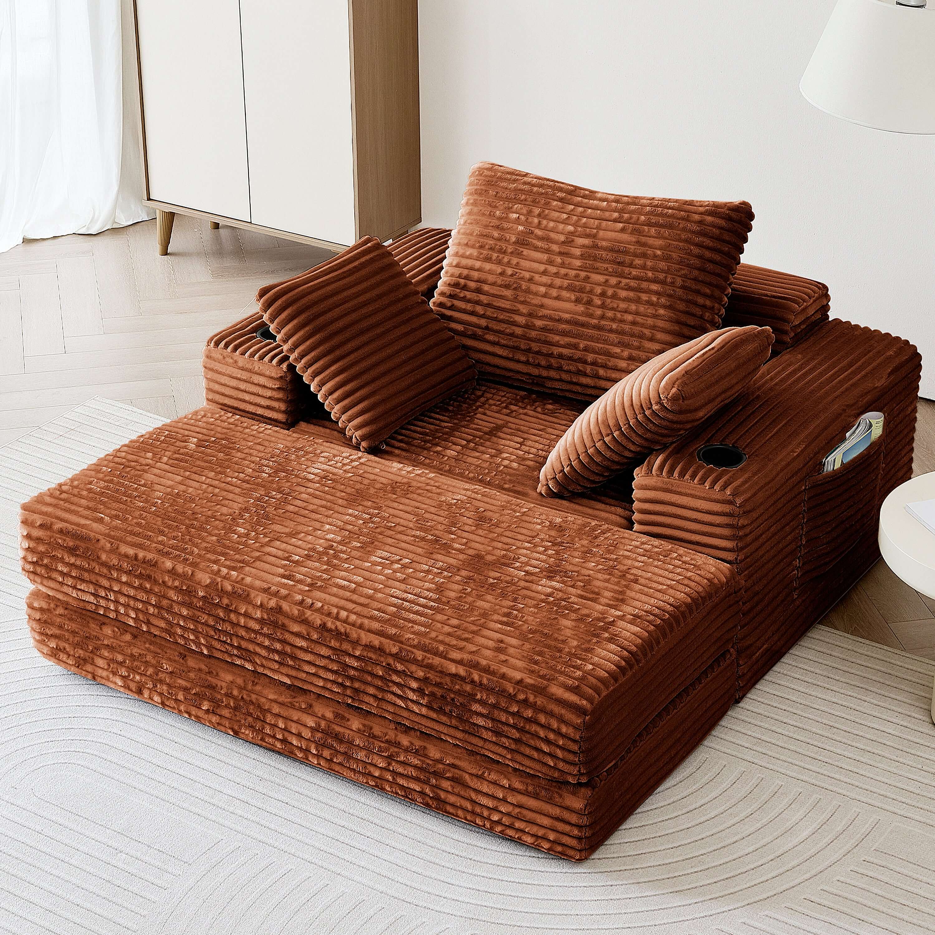 Modern oversize chaise lounge sofa bed measuring 53.5 inches, perfect for stylish living spaces