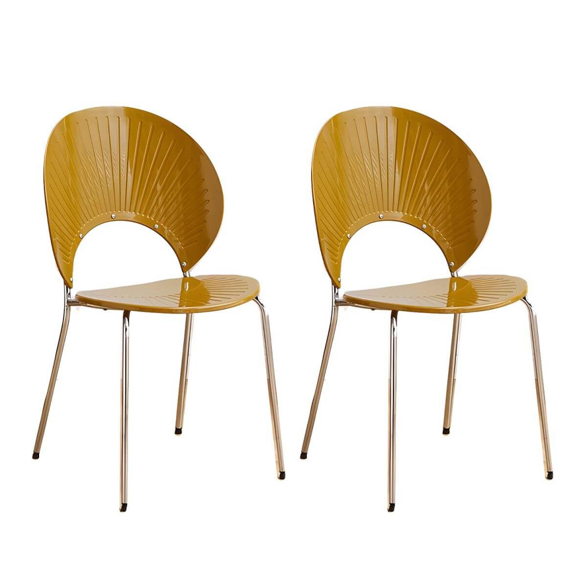 Stackable acrylic dining chair with open back and metal legs, armless design for modern dining rooms