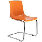 Scandinavian style plastic and acrylic dining side chair with silver legs, non-upholstered design