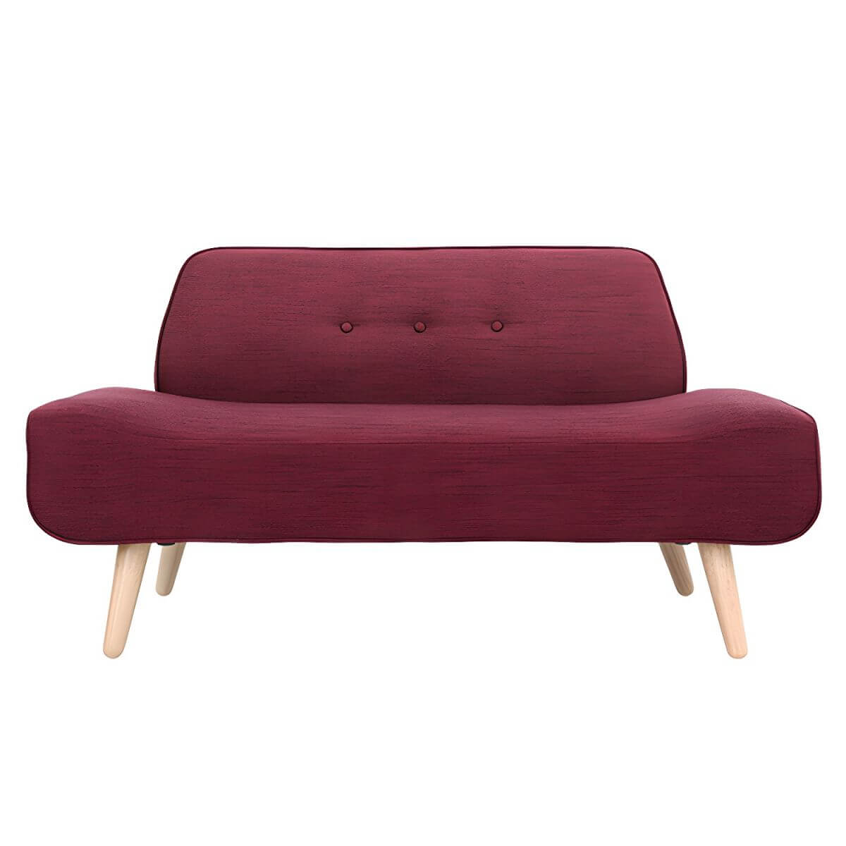 Small Scandinavian style sofa with wood frame and solid color polyester upholstery