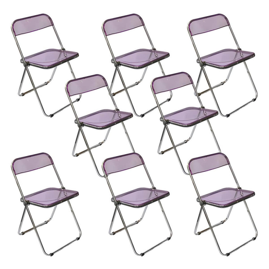 Scandinavian style dining chair with silver metal legs and plastic acrylic seat